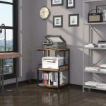HOUYISHEYUE Home Printer Stand Vintage Printer Stand with 3 Tier Wood Storage Shelves Multi-Purpose Desk Organizer for Fax Machine, Scanner, Files, Books with Adjustable Anti-Skid Feet (Brown) - Image 4